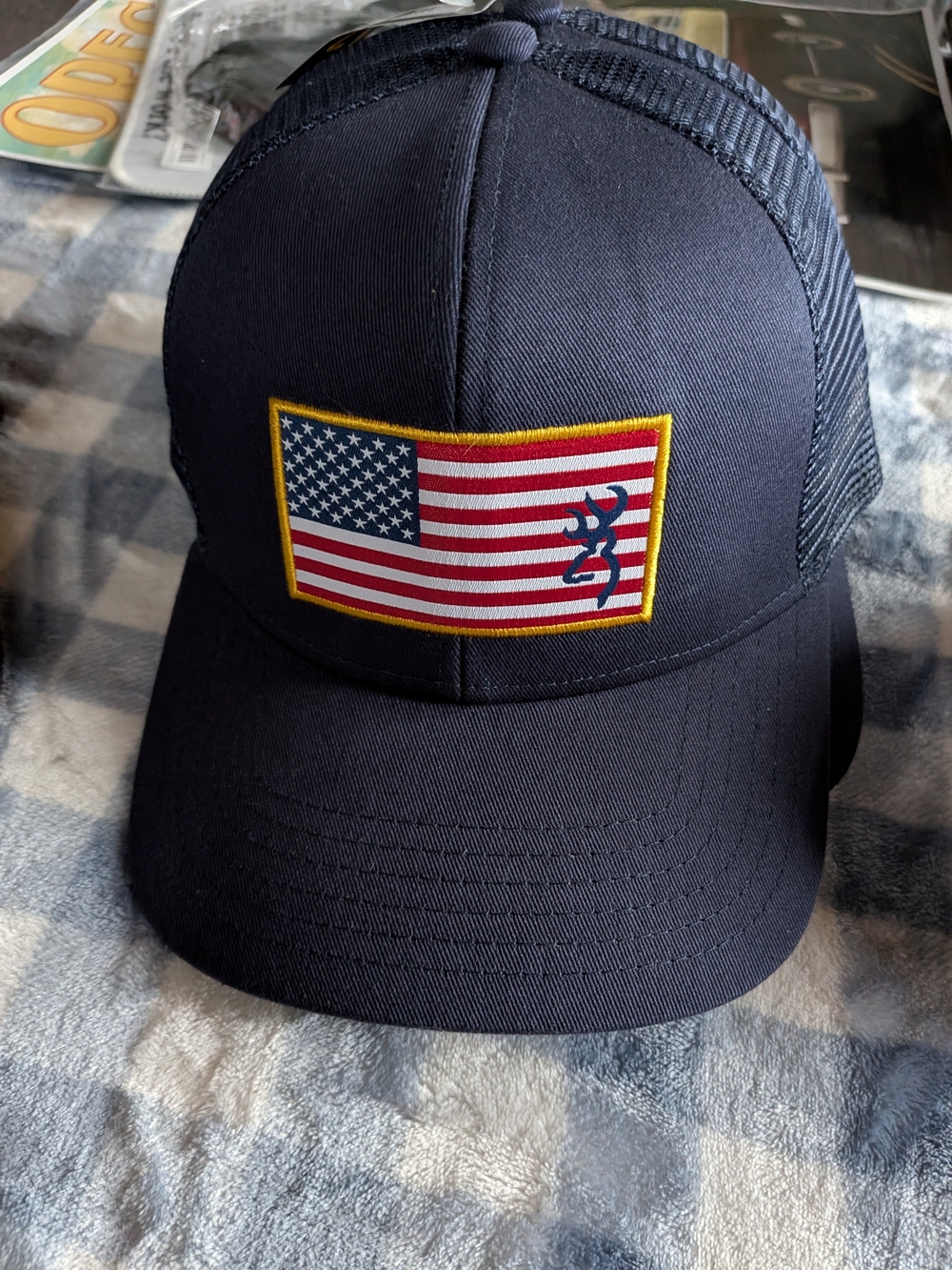 Browning Navy Blue Mesh Cap with Yellow Browning Logo Tag